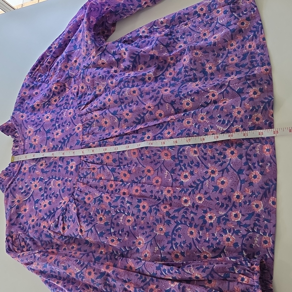 Emerson Fry India Collection Emmaline Blouse Floral Purple Pink Size XS Cotton - Picture 10 of 11